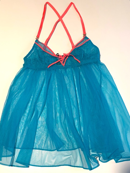 Victoria's Secret Other - Victoria Secret Babydoll Lingerie Blue with Neon Orange Small